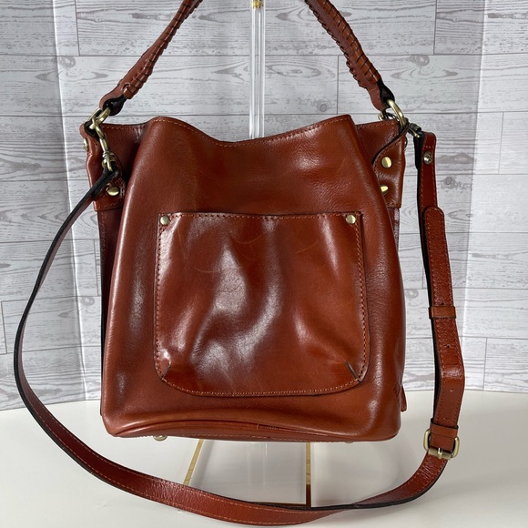 Patricia Nash Cognac Embossed Leather Shoulder Bag Cut Out Tooled Tassels - Picture 2 of 9